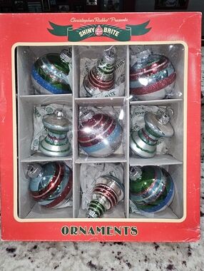 Christopher Radko Shiny Brite 2014 Set Of 9 Retro Glass Ornaments